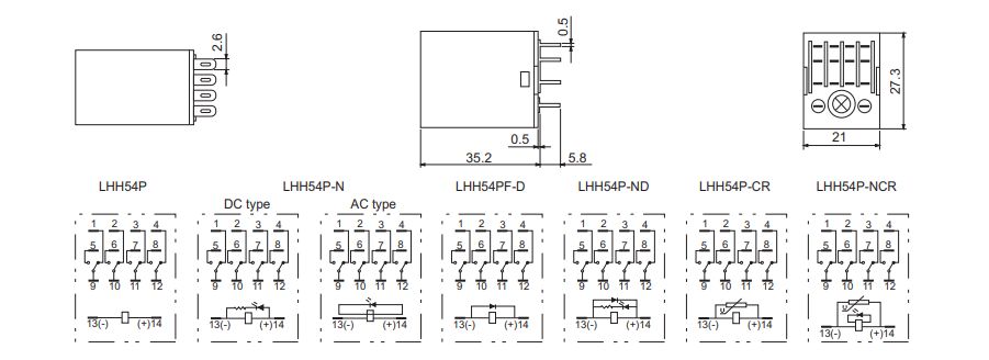 LHH54P Installation dimensions and connecting diagram