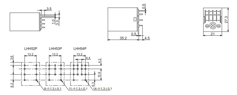 LHH52PP, LHH53PP, LHH54PP Installation dimensions and connecting diagram