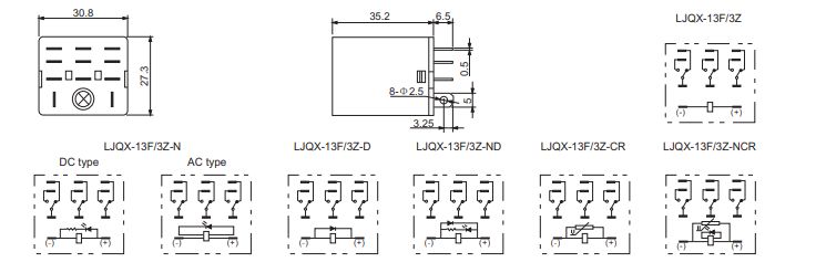 LJQX-13F-3Z Installation dimensions and connecting diagram