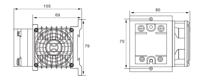 40A~100A Dimensions of the equipped radiator