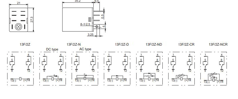 LJQX-13F-2Z Installation dimensions and connecting diagram