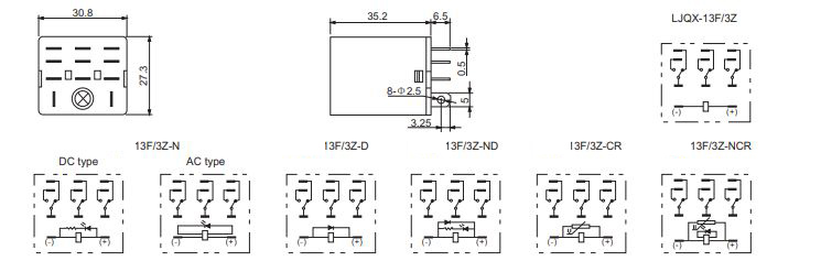 LJQX-13F-4Z Installation dimensions and connecting diagram