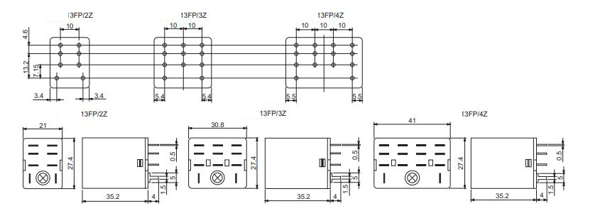 LJQX-13FP-2Z、LJQX-13FP-3Z、LJQX-13FP-4ZInstallation dimensions and connecting diagram